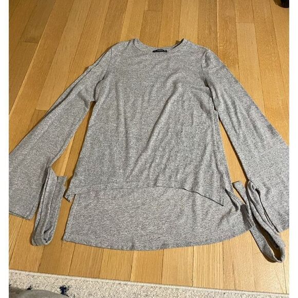 Shein Grey Tie Long Sleeve round neck sweater top - Picture 1 of 2
